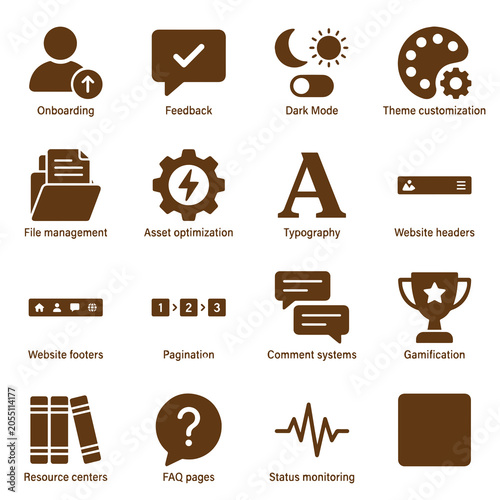 Obraz na płótnie Flat Icons Collection With User Interface Elements And Dark Mode Toggle