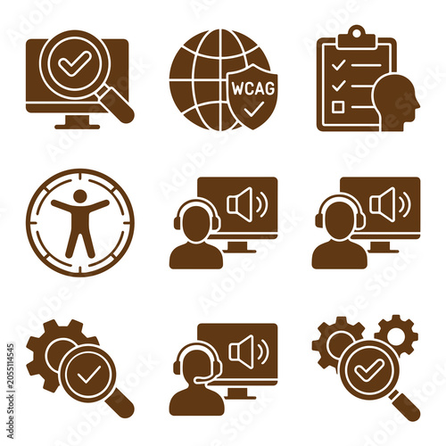Accessibility Icons Set Solid Glyphs On White Background