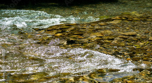 Canvas-taulu Quiet bend of the Kolpa River framed by forested banks and mountain scenery high