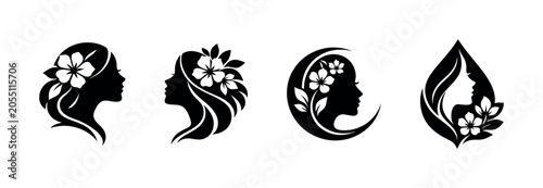 Elegant female silhouettes adorned with delicate flowers and leaves, symbolizing beauty and nature