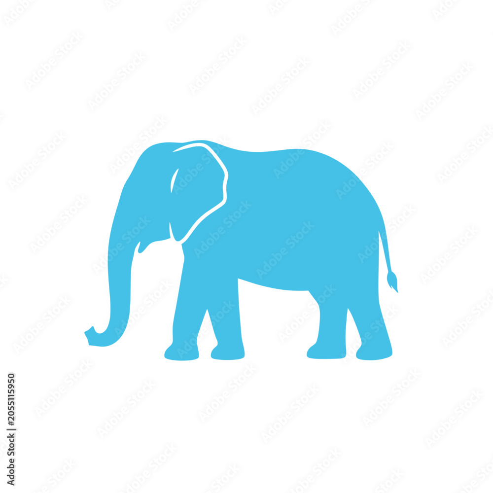 Fototapeta premium Blue Elephant Silhouette Vector Icon, Isolated Transparent Background for Web Design and App Interface