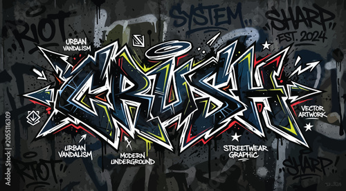 Bild auf Leinwand Graffiti lettering art titled crush with urban vandalism style and street art ba