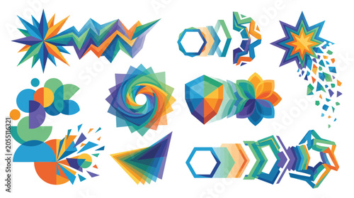 Fotografie Vibrant geometric symbols with stars and poly facets in modern style