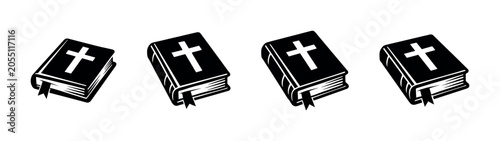 Cuadro en lienzo Collection of four black and white icons representing the Holy Bible