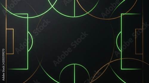 Soccer field diagram with neon glowing lines on dark background