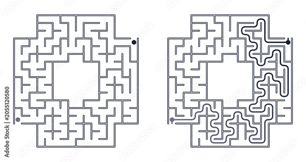Fototapeta premium Simple maze for children in black and white printable format 