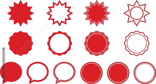 Konstfotografi Collection of red promotional starburst badges scalloped circles and speech bubb
