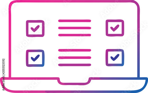 Online survey questionnaire checklist line icon with check marks digital test