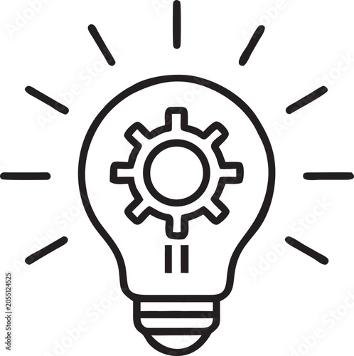 Intellectual property and technology development gear wheel inside lightbulb line icon