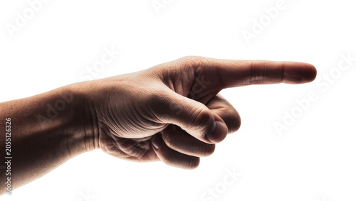 Foto Isolated male hand pointing index finger to the right, indicating direction or s