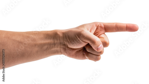 Quadro su tela Isolated male hand gesture pointing right with index finger, indicating direction or location
