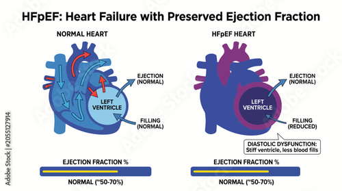 Bild auf Leinwand Heart Failure with Preserved Ejection Fraction HFpEF Diagram
