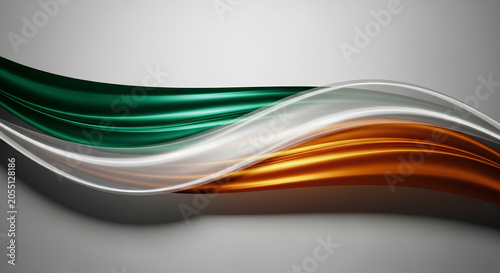 Vibrant green, white, and orange wave flows across gray surface