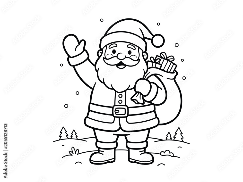 Obraz premium Santa claus waving with a sack of gifts