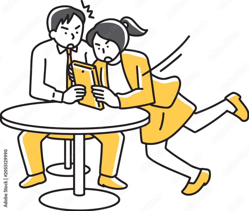 Fototapeta premium 男性の見ているパッドを覗き見る女性