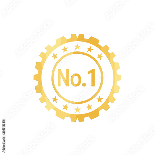 No.1 Ranking Badge Vector Icon, Gold Gear Seal Symbol for Top Performance and Leadership in Business Technology