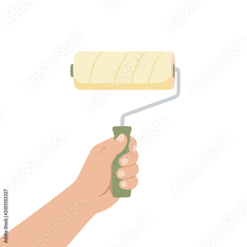 Hand Holding Paint Roller Brush Vector Icon, Isolated Transparent Background for Home Renovation and Diy Projects
