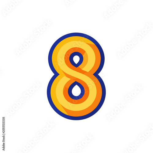 Number Eight Vector Icon, Bold Colorful Stylized Digit for Design Projects and Digital Interfaces
