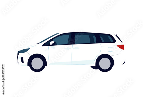 White Minivan Side View Vector Illustration, Isolated Transparent Background for Web Design and App Interface