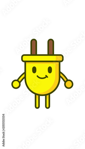 Yellow Smiling Electric Plug Icon Vector Illustration, Isolated Transparent Background for Web UI and Technology Design