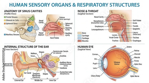 Educational chart of human sensory organs and anatomy illustration