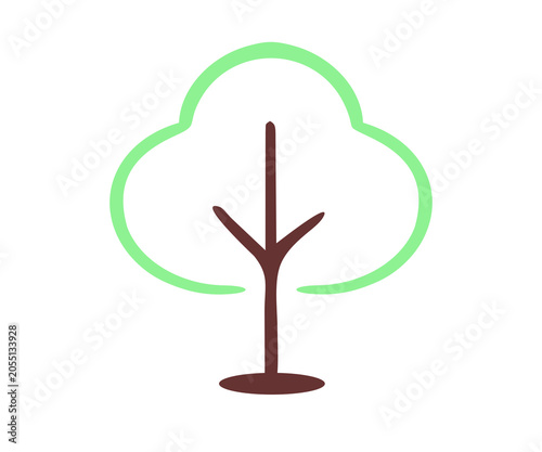 Simple flat tree with rounded green canopy minimal nature illustration on transparent background.
