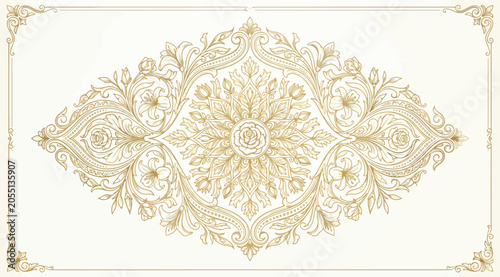 Canvastavla Vintage floral damask pattern with intricate filigree ornaments