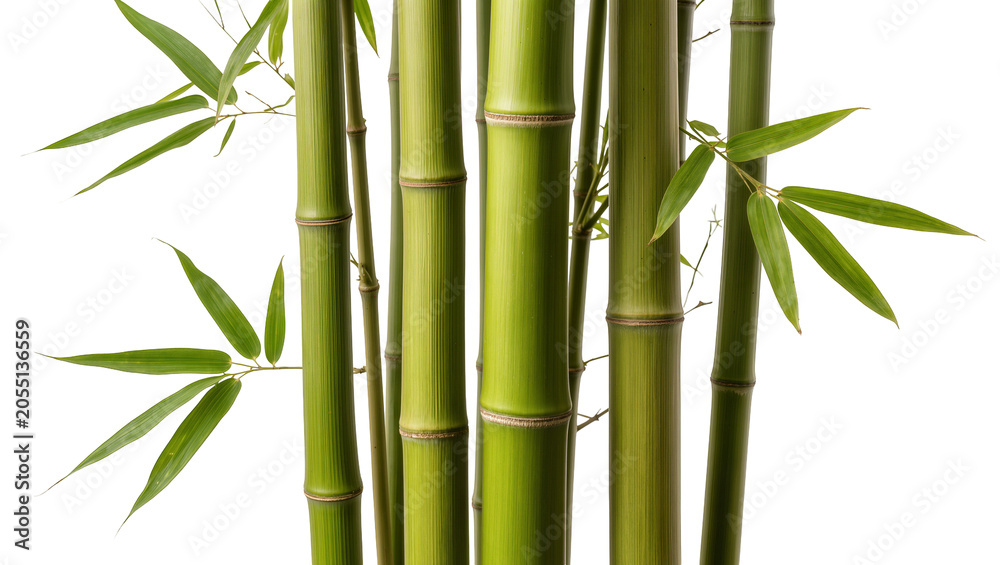 Obraz premium Isolated vibrant green bamboo stalks and fresh leaves a natural Asian plant element