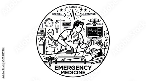Schilderij op canvas Emergency medicine medical team performing lifesaving procedure