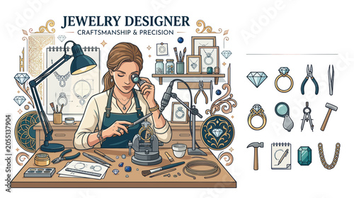 Tableau sur toile Jewelry designer crafting a diamond ring at a professional workbench