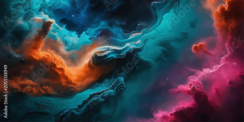 Obraz na plátně Abstract fire and smoke in dark space with glowing flames, storm clouds and colo