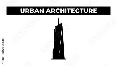 Billede på lærred Urban Architecture Silhouette, Modern Skyscraper Icon, City Building Design, Min