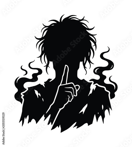 Quadro su tela Mysterious Silhouette, Shushing Gesture, Dark Smoke, Secret Concept, Vector Art