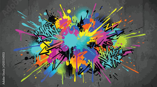 Fotografie Vibrant graffiti art splash with colorful paint splatters and abstract street st