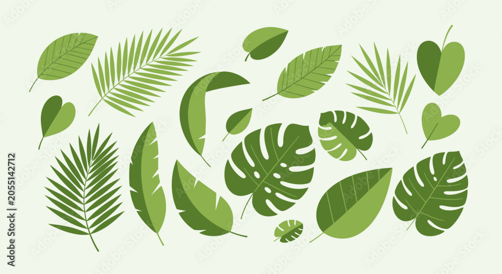 Naklejka premium Green tropical leaves vector illustrations for design and decoration