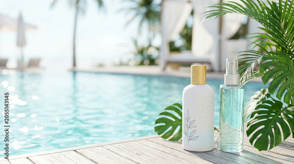 Fototapeta premium Luxury skincare serum for radiant complexion at summer wellness resort spa
