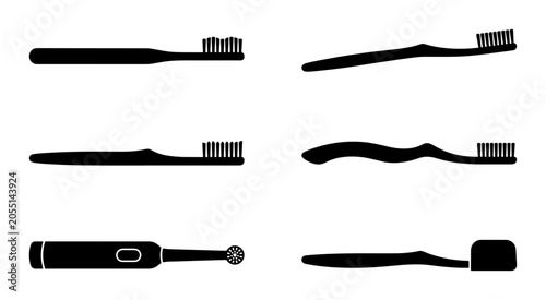 Toothbrush Silhouettes Collection: Dental Hygiene Icons, Oral Care Tools, Vector Set