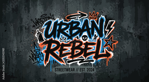 Fotografía Urban rebel streetwear logo design with graffiti style typography and urban elem