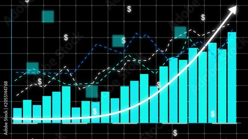 3D rendering Business growth concept in allusive graph chart showing marketing sales profit increasing to future target . Finance and money, Excellent financial status of corporate business rise up 4k
