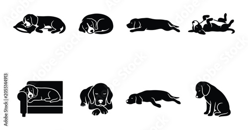 фотографія Dog Poses Vector Set: Sleeping, Relaxing, Playing Canine Silhouettes, Black and