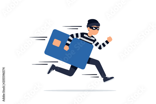 Photos Thief Running with Large Credit Card Illustration