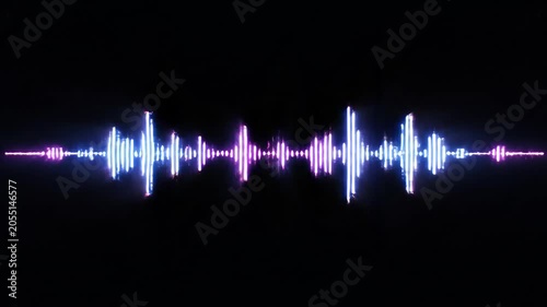 Colorful sound wave visualizations in three frames, showcasing dynamic audio frequencies with vibrant pink and blue light against a black background