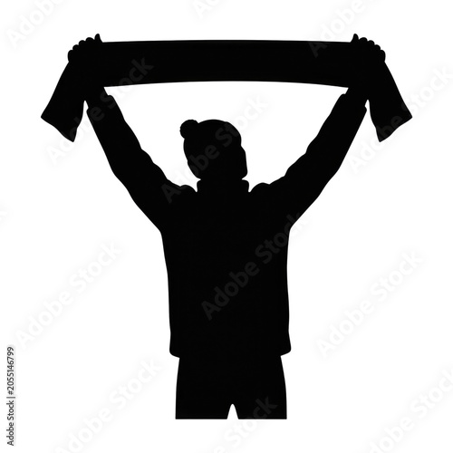 Silhouette of Sports Fan Holding Up a Team Scarf