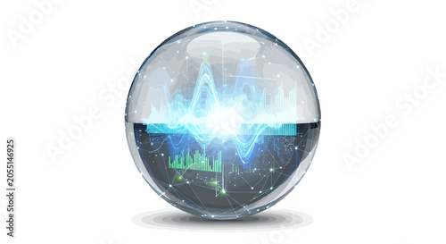 Digital sound wave visualization inside a glass sphere