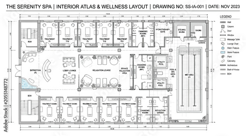 Architectural floor plan for the serenity spa and wellness center layout