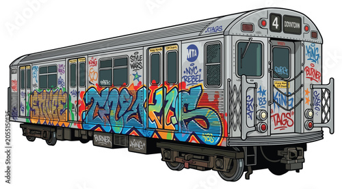 Photos Graffiti covered new york city subway train car illustration