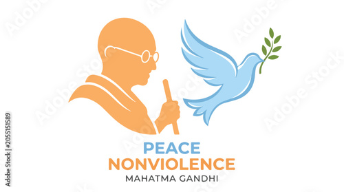 Gandhi's Legacy of Peace: An iconic illustration depicting Mahatma Gandhi with a dove of peace, symbolizing the principles of nonviolence and tranquility.
