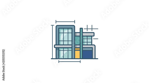 Modern House Architectural Design Blueprint Drawing.