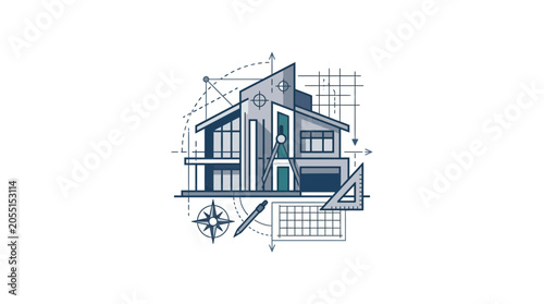 Modern House Architectural Design Blueprint.
