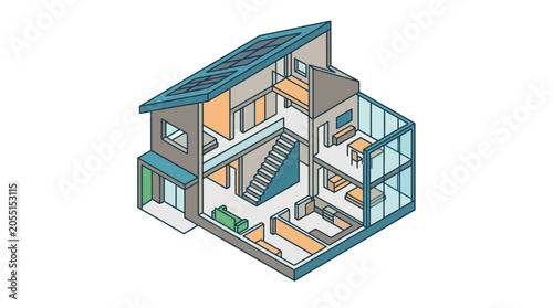 Modern House Floor Plan Isometric View.